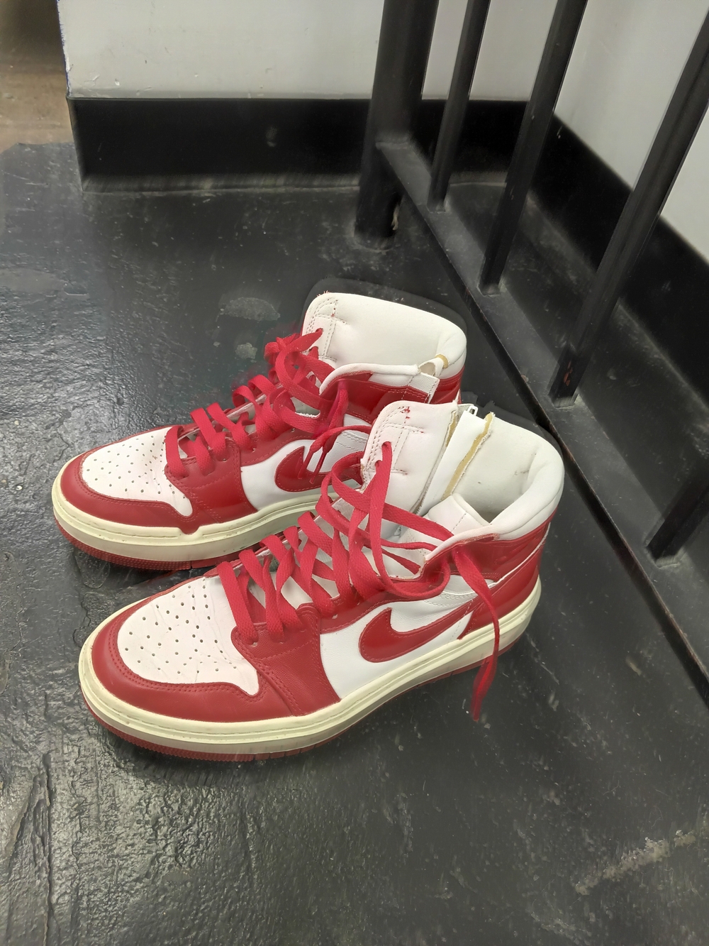 Nike and Air Jordan White and Red High-Top Basketball Sneakers